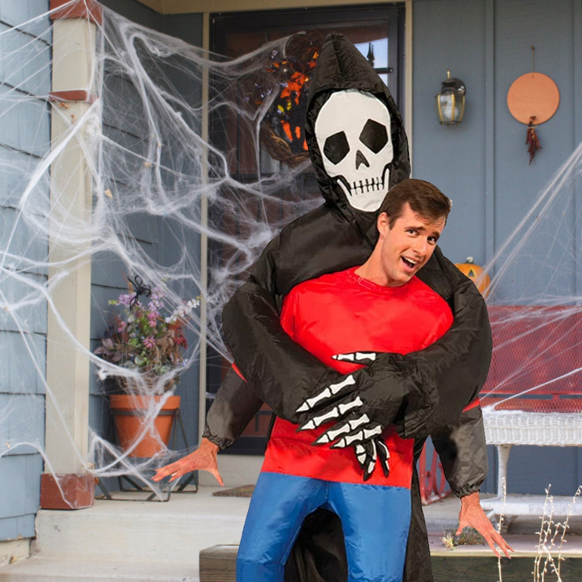 Death Grim Reaper Inflatable Costume - Robe Mask Ghost Blow Up Costumes for Halloween