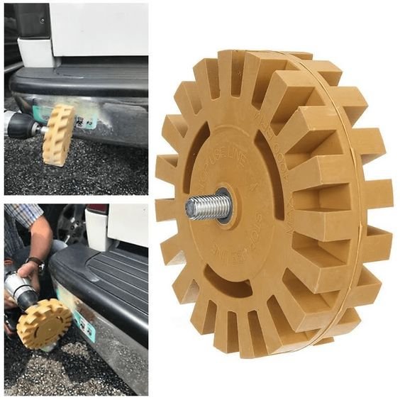 Decal Remover Wheel Tool - Rubber Eraser Wheel with Drill Arbor for Vinyl, Pinstripes & Adhesive