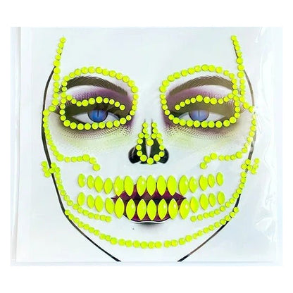 Halloween Face Stickers - Party Horror Grimace Decorations, Acrylic Gem Temporary Tattoo Stickers