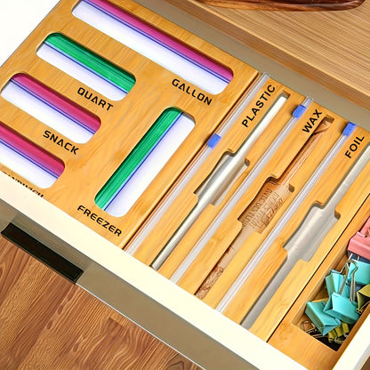 Bag Sealer Organizer – 9-in-1  Kitchen Drawer Storage Box for Ziplock Bags, Cling Film & Food Bag Organization
