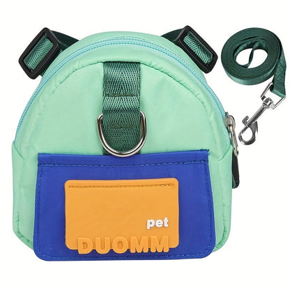 Colorful Nylon Pet Harness with Leash and Backpack – Cartoon School Bag Design for Dogs, Durable, Washable, and Ideal for Outdoor Adventures