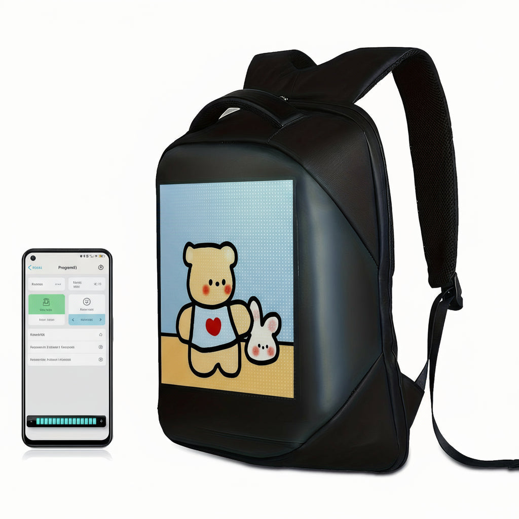 LED Laptop Backpack – Programmable Display, USB Charging, Waterproof Travel Bag with Adjustable Straps & Trolley Sleeve
