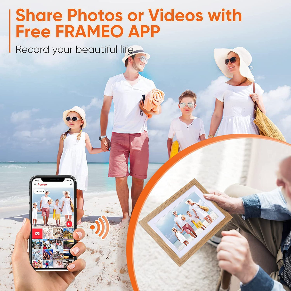 Digital Photo Frame - 10.1 Inch Wi-Fi Digital Picture Frame Easy to Share Videos via Frameo APP, Auto-Rotate & Wall Mountable
