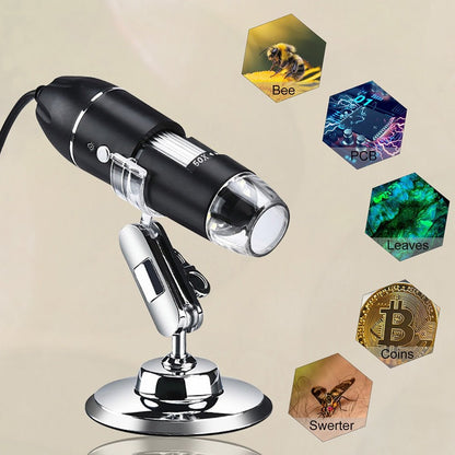 Digital USB Microscope with Carrying Case & Metal Stand, Wide Compatibity, Windows, Mac, Linux, Andriod