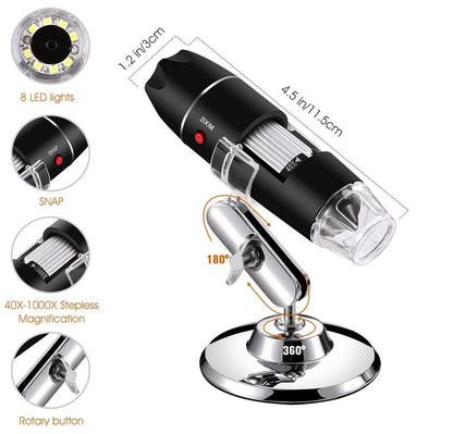 Digital USB Microscope with Carrying Case & Metal Stand, Wide Compatibity, Windows, Mac, Linux, Andriod