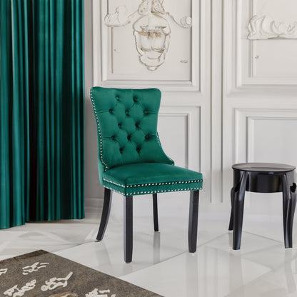 Dining Chair - High-end Tufted Solid Wood Contemporary Flax Upholstered Chair with Wood Legs Nail Head Trim, 2pcs Set