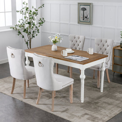 Dining Chair - High-end Tufted Solid Wood Contemporary Flax Upholstered Chair with Wood Legs Nail Head Trim, 2pcs Set