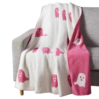 Double-Sided Pink and Balck Ghost Halloween Blanket – Cozy Flannel Throw for Beds, Sofas, & Couches
