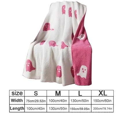 Double-Sided Pink and Balck Ghost Halloween Blanket – Cozy Flannel Throw for Beds, Sofas, & Couches