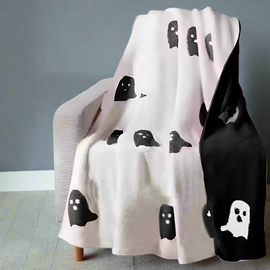 Double-Sided Pink and Balck Ghost Halloween Blanket – Cozy Flannel Throw for Beds, Sofas, & Couches