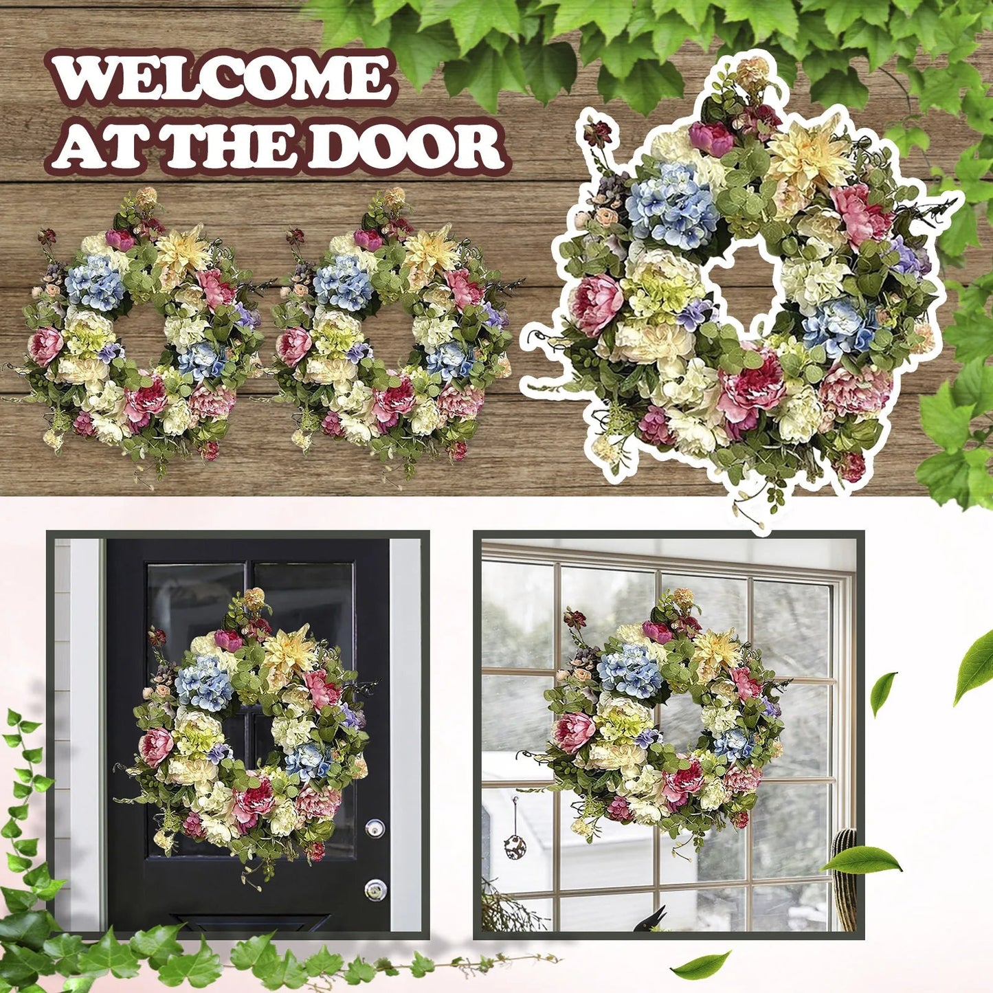 Rainbow Hydrangea Artificial Wreath
