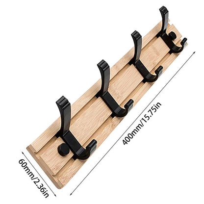 Wooden Wall-Mounted Coat Rack with Sliding Hooks