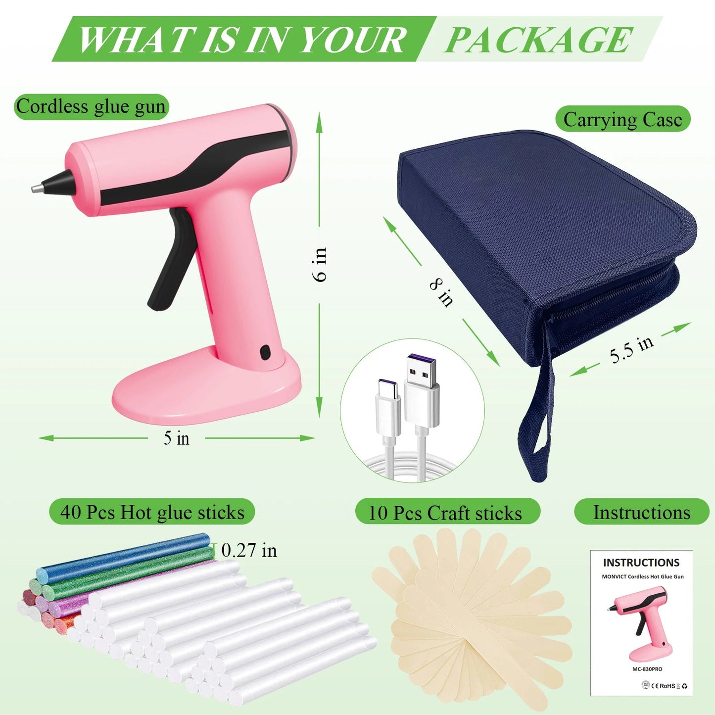 Cordless Hot Glue Gun Kit (Pink)