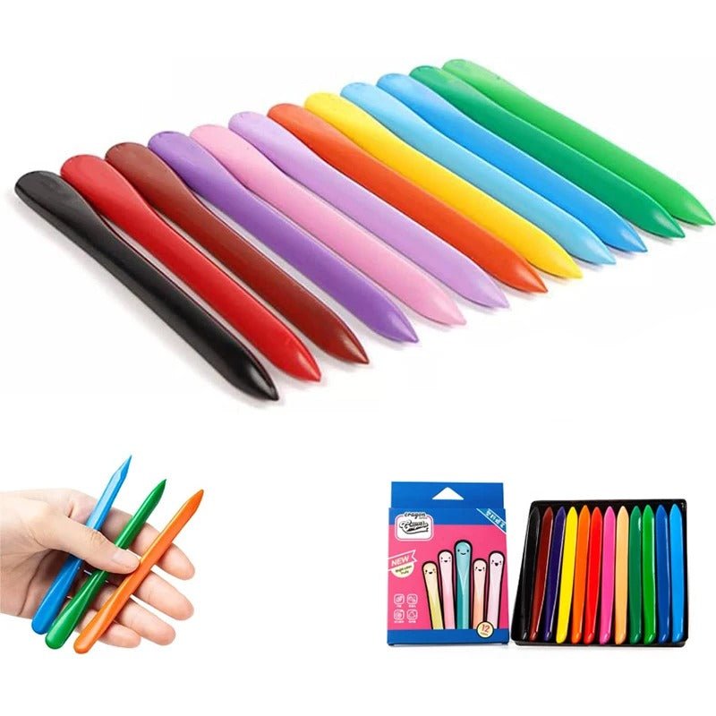 Triangle Crayon Set - Colorful Non-toxic Paint Wax Triangle Stick Crayons - Durable Anti-Roll & Non-Sticky