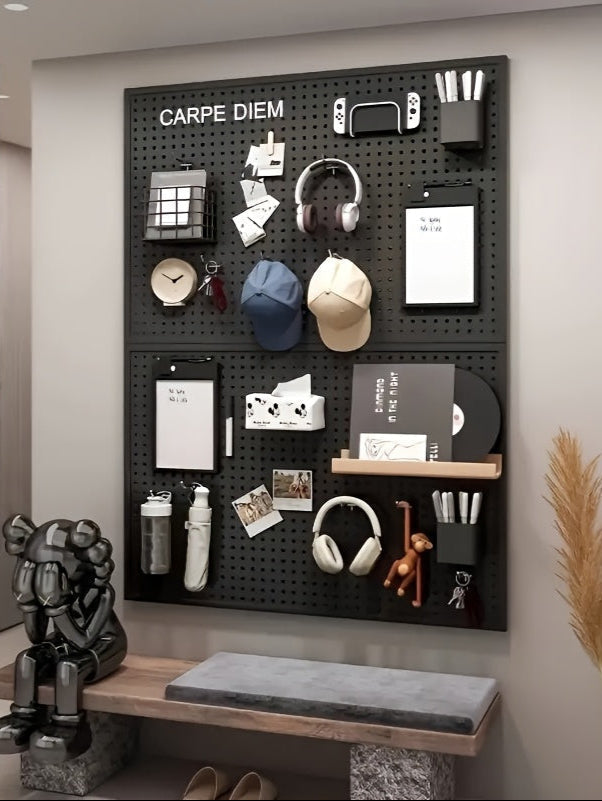 Modular Wall-Mounted Pegboard Organizer Set – 30 Hooks, 6 Trays for Tools & Crafts, No-Drill Storage Rack for Home or Workshop