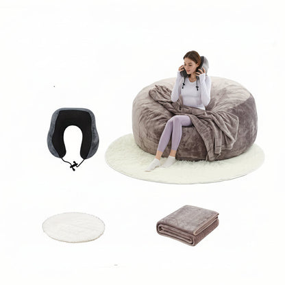 Oversized Bean Bag Sofa Chair –  6FT Memory Foam Lounger with Flannel Cover, Includes U-Shape Pillow, Blanket & Carpet Set