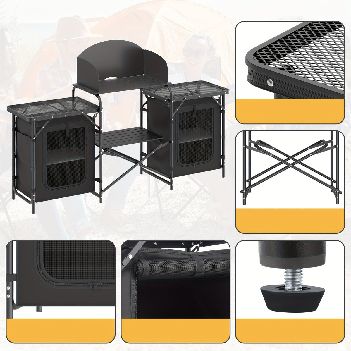 Portable Camping Cook Table - Folding, Compact, Windproof, with Storage & Organizer, Ideal for Outdoor Adventures