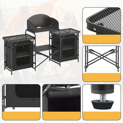 Portable Camping Cook Table - Folding, Compact, Windproof, with Storage & Organizer, Ideal for Outdoor Adventures
