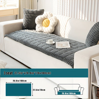 Thick Quilted Plush Sofa Cushion Cover – Non-Slip, Pet-Friendly, All-Season Living Room Essential with Ruffled Trim
