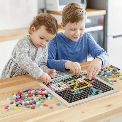 Colorful Wooden Mosaic Puzzle – 370-Piece Colorful Shape Pattern Pixel Board STEM Toy for Kids