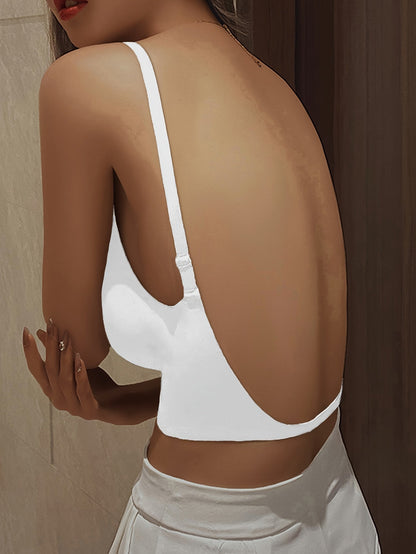 Sexy Backless Push-Up Bra for Women – U-Shaped, X-Back, Seamless Nylon Lingerie with Removable Adjustable Straps for Support