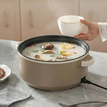 Large Capacity Electric Hot Pot with Steamer – Stainless Steel Multi-Function Cooker with Temperature Control & Non-Stick Liner