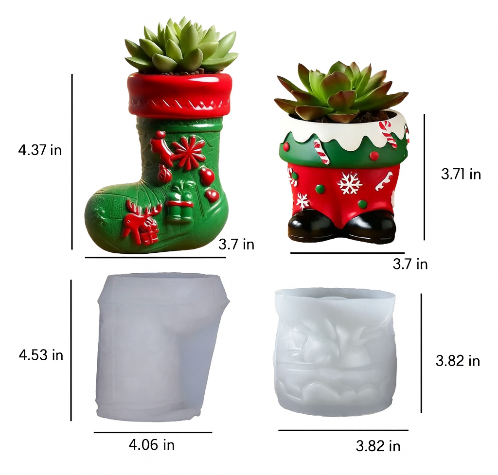 Christmas Silicone Epoxy Mold Set – DIY Candle Cup, Flower Pot & Gypsum Holder Moulds for Home Aromatherapy & Holiday Craft Making