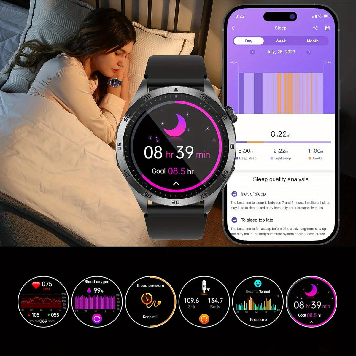 AMOLED Smartwatch – Multi-Sport Fitness Tracker with SOS, Voice Assistant & Long Battery for Android & iOS