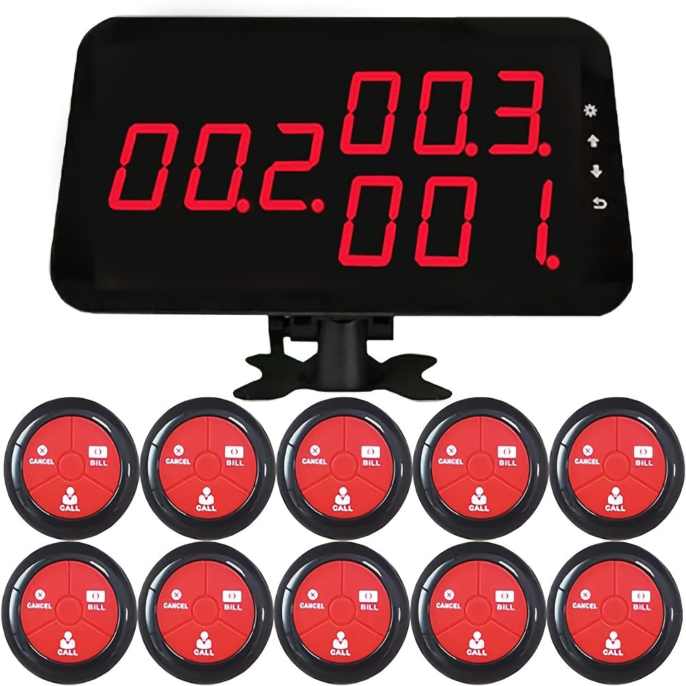 Restaurant Wireless Calling System with 10 Buttons – 3-Key Table Pager and 3-Digit Display for Fast Customer Service