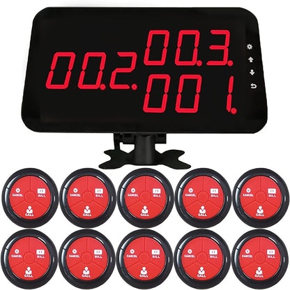 Restaurant Wireless Calling System with 10 Buttons – 3-Key Table Pager and 3-Digit Display for Fast Customer Service