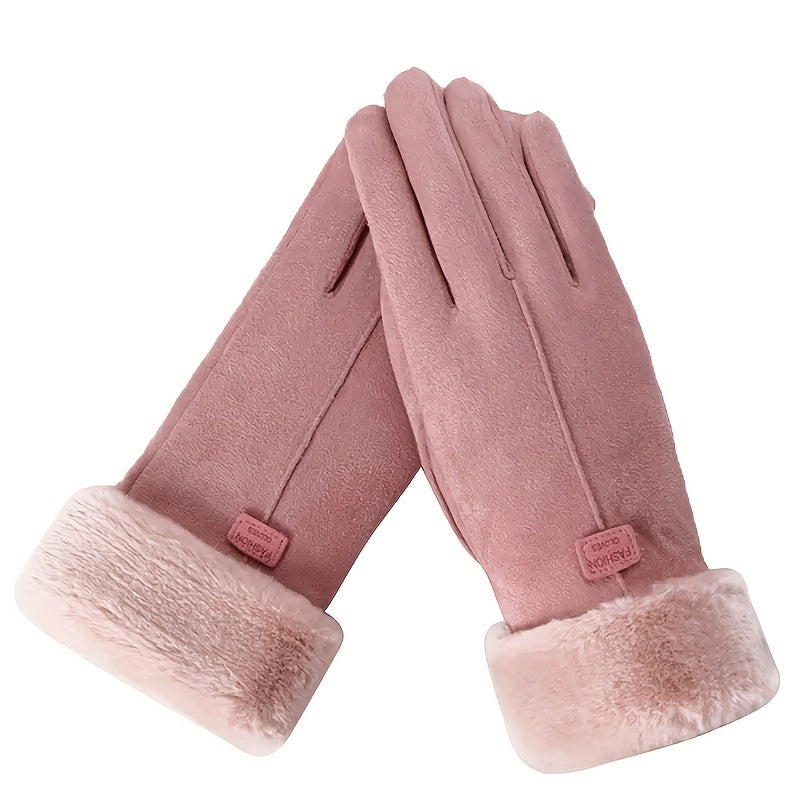 Women’s Plush Winter Gloves –  Pink Touch Screen Mittens with Full Finger Smart Design for Warm, Windproof, and Stylish Outdoor Wear