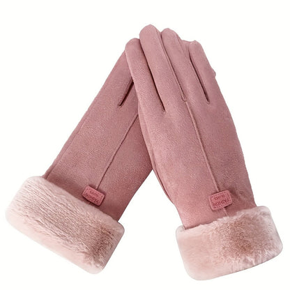 Women’s Plush Winter Gloves –  Pink Touch Screen Mittens with Full Finger Smart Design for Warm, Windproof, and Stylish Outdoor Wear