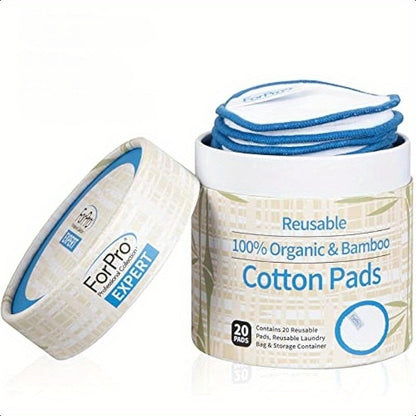 Reusable Cotton Rounds – 20-Pack Organic Bamboo Makeup Remover Pads with Storage Container & Laundry Bag for Eco Beauty Routines