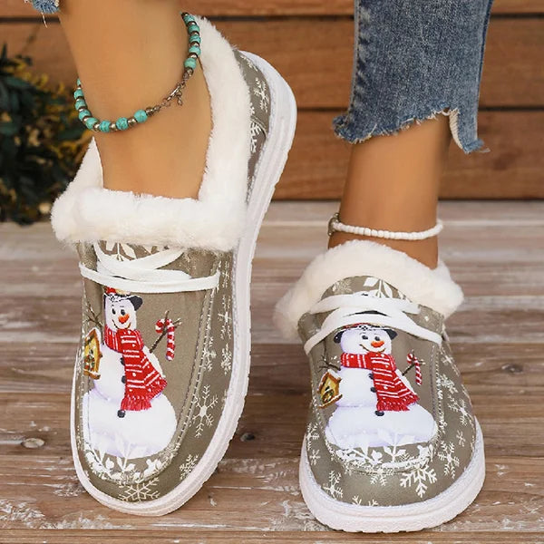 LAST DAY 50% OFF-Women's Comfort Plush Snowman Canvas Ankle Boots-Snowman Canvas Ankle Boots-Snowman Boots