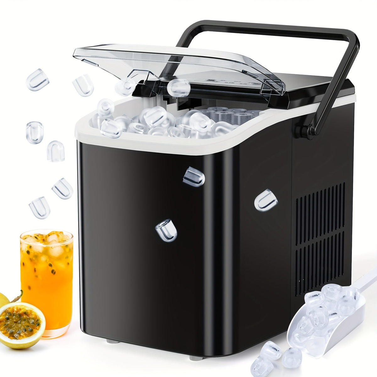 Portable Ice Nugget Maker – 26.5lbs Daily Output, Self-Cleaning, 9 Ice Cubes in 6 Minutes, Perfect for Kitchens, Parties, Camping & RVs