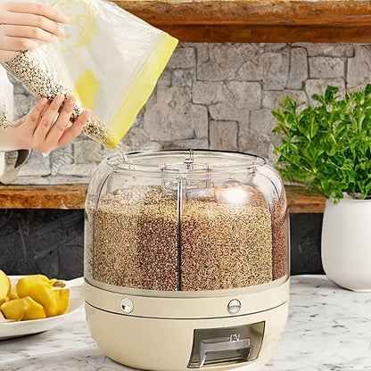 Large Capacity 6-Compartment Grain Dispenser – Airtight 360 Degrees Rotating Rice Bin for Cereals, Flour, Pet Food & Snack Storage