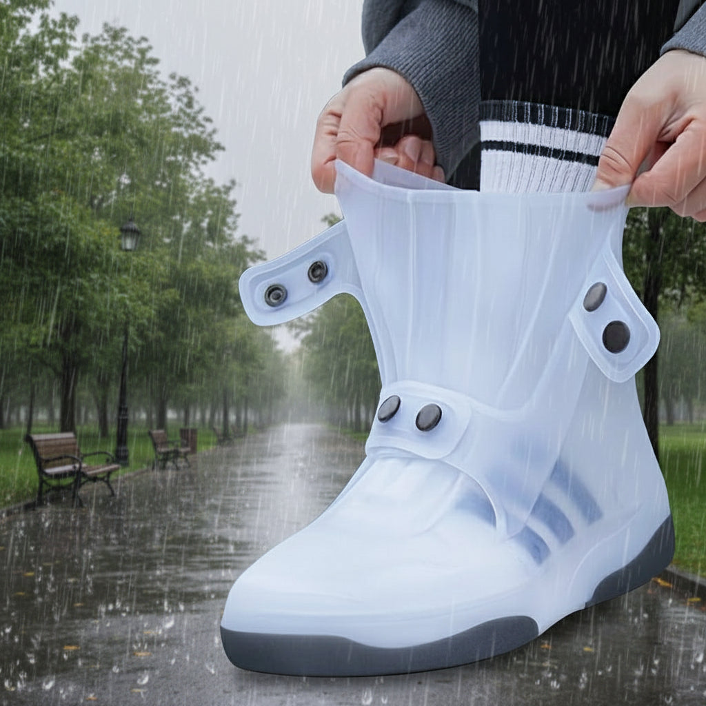 Anti-Slip Two-Tone Waterproof Shoe Covers – Washable Protective Overshoes with Adjustable Button Closure for Rain, Snow & Outdoor Weather Protection
