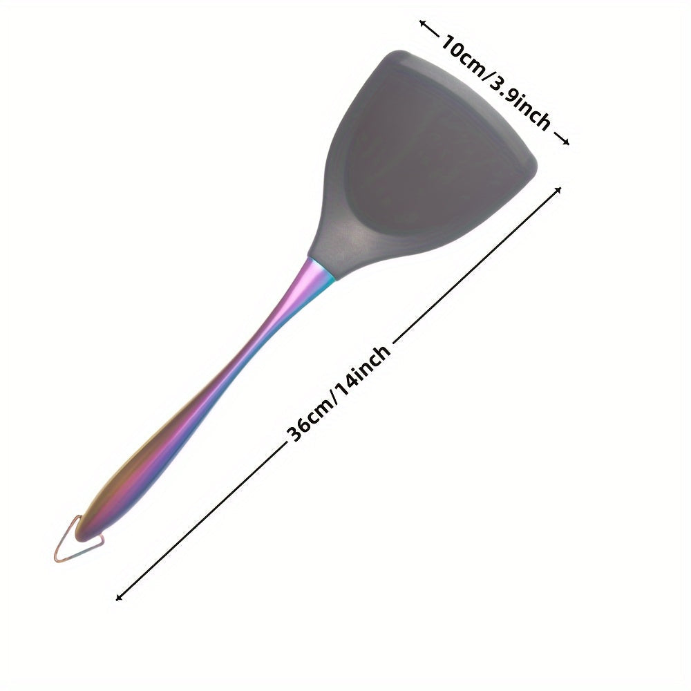Titanium-Plated Stainless Steel Kitchen Spatula – High Heat Resistant, Silicone Cooking Tool with Ergonomic Grip and Vibrant Design