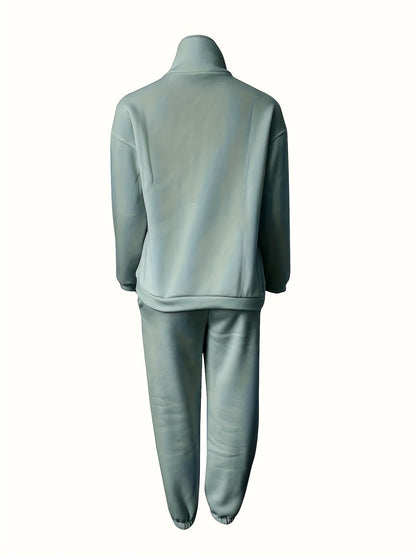 Women’s Two-Piece Zip Sweatshirt & Pants Set – Long Sleeve Casual Lounge Outfit with Elastic Waist Design