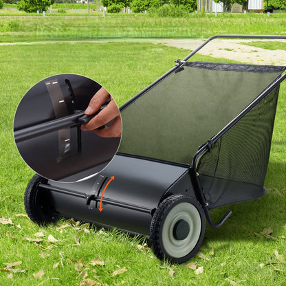 Push Lawn Sweeper - 26 in Sweeping Path, 7 cu ft Mesh Hopper, Four Spinning Brushes, No Fuel or Cord