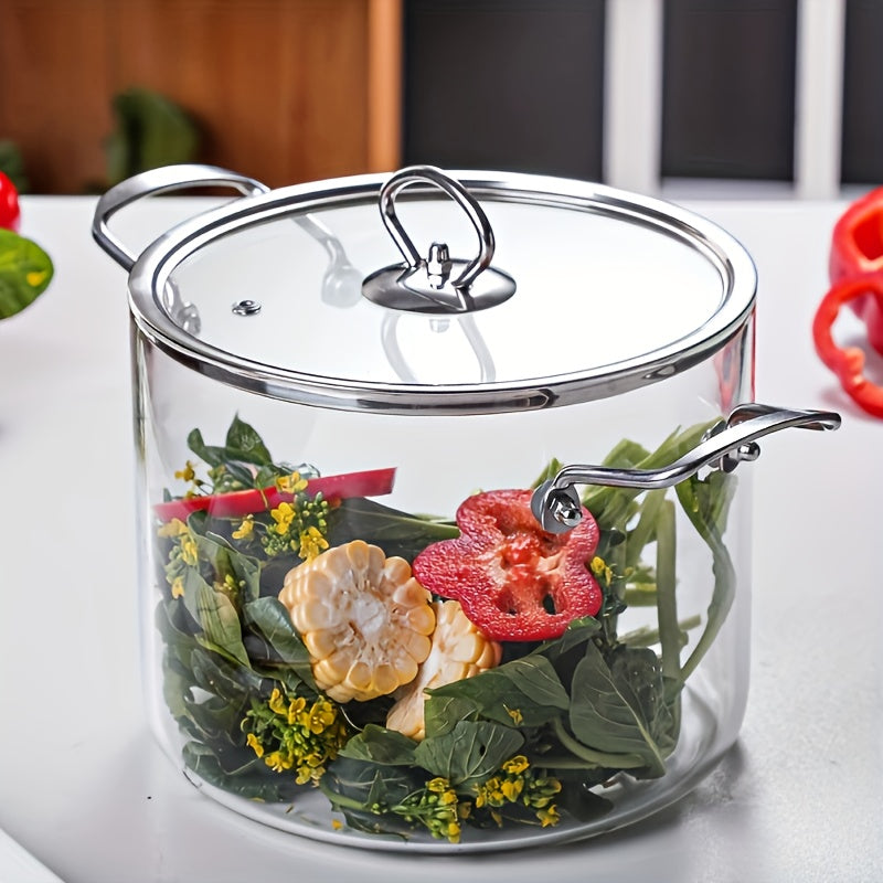 Heat-Resistant Borosilicate Glass Cookware Set – 2.5L & 3.5L Pots with Stainless Handles, Stovetop Safe, Dishwasher Safe for Soups & Everyday Cooking