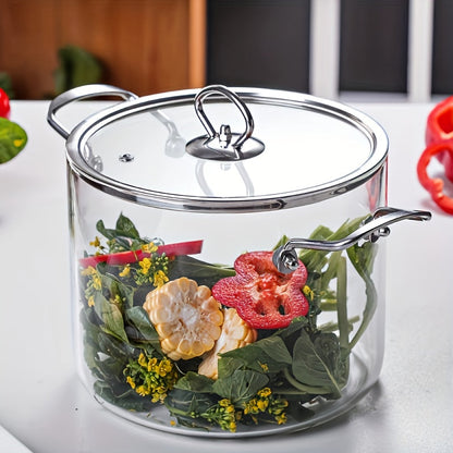 Heat-Resistant Borosilicate Glass Cookware Set – 2.5L & 3.5L Pots with Stainless Handles, Stovetop Safe, Dishwasher Safe for Soups & Everyday Cooking