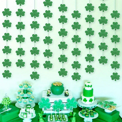 Glitter Shamrock Garland Set – 8pcs St. Patrick’s Day Hanging Decor for Home, Office, Outdoor Party & Festive Irish Displays