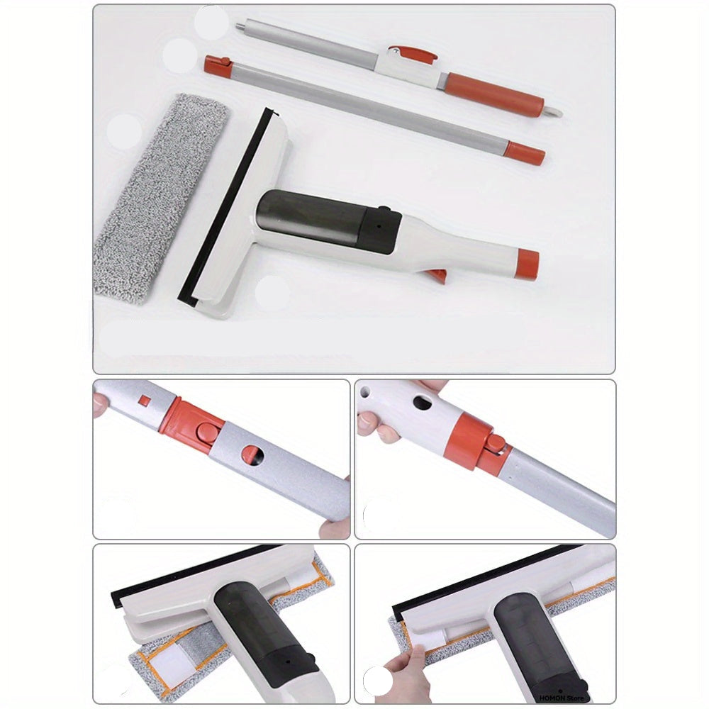 Glass Cleaning Kit – 3-in-1 Spray Wash, Extendable Pole, and Squeegee for Easy High Window Cleaning, Home, and Office Use