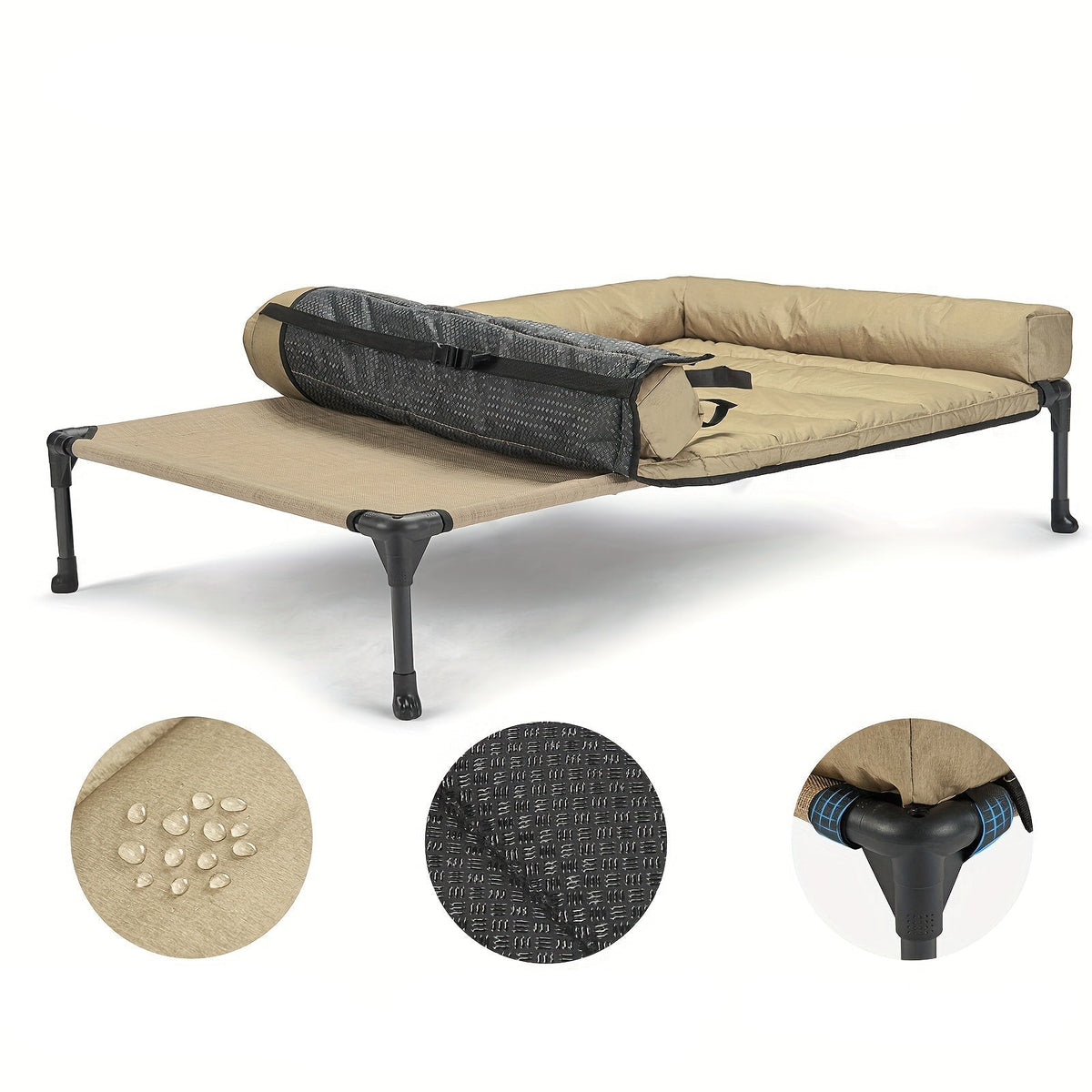 Raised Breathable Cooling Elevated Dog Bed with Pillow-Top – Mesh Bolster Pet Cot for Indoor/Outdoor Summer Comfort & Joint Support