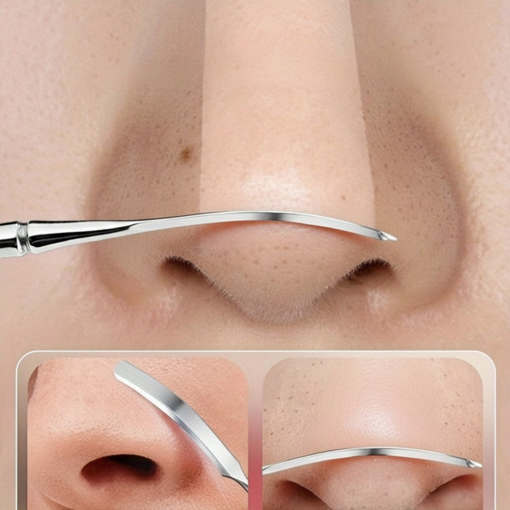 Stainless Steel Blackhead Scraper with Leather Case – Multi-Purpose Pore Extractor Tool for Safe Blackhead Removal, Facial Massage & Skincare Treatment