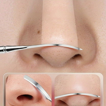 Stainless Steel Blackhead Scraper with Leather Case – Multi-Purpose Pore Extractor Tool for Safe Blackhead Removal, Facial Massage & Skincare Treatment