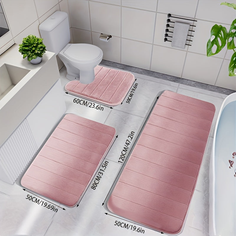 Memory Foam Bath Rug Set – 3pcs Soft, Non-Slip, Machine-Washable Mats for Shower, Kitchen, Bedroom & Indoor Floor Comfort