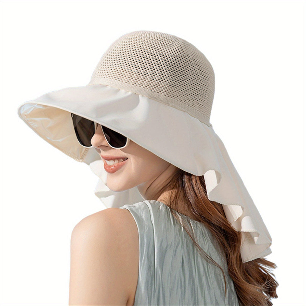 Women’s Wide Brim Sun Hat with Neck Flap – UV Protection Cotton Hat for Outdoor Hiking, Camping, and Summer Picnics