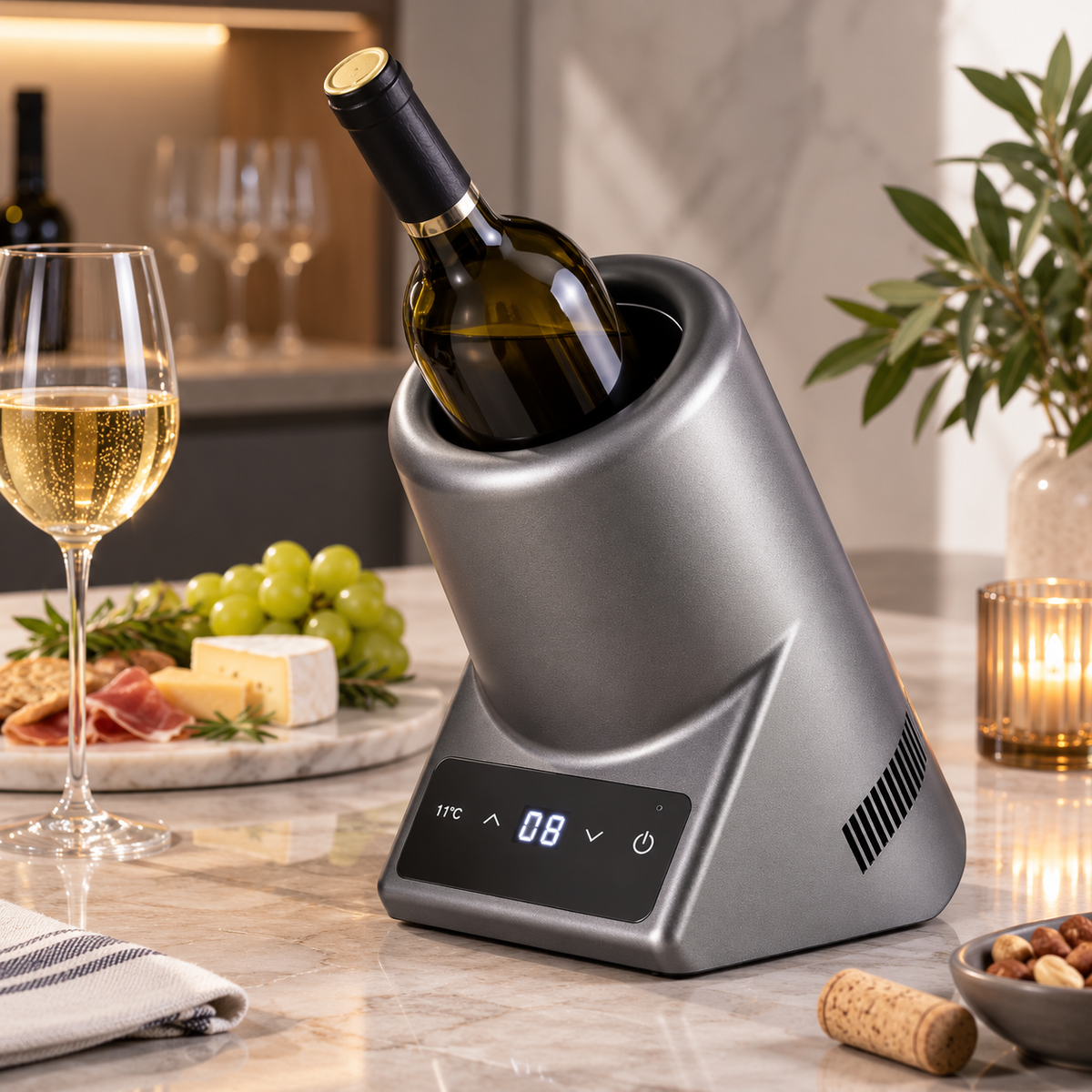 Single-Bottle Wine Chiller – Compact Thermoelectric Cooler with 5–18°C Adjustable Temperature Control for Home, Hotel, RV, Car and Commercial Use